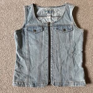 Vintage 90s Carolina Blues Denim Jean Zip Up Tank Top Women’s M